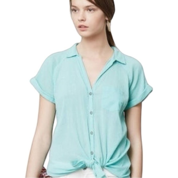 Anthropologie Hei Hei Light Blue Button Up Top Small - Picture 1 of 8